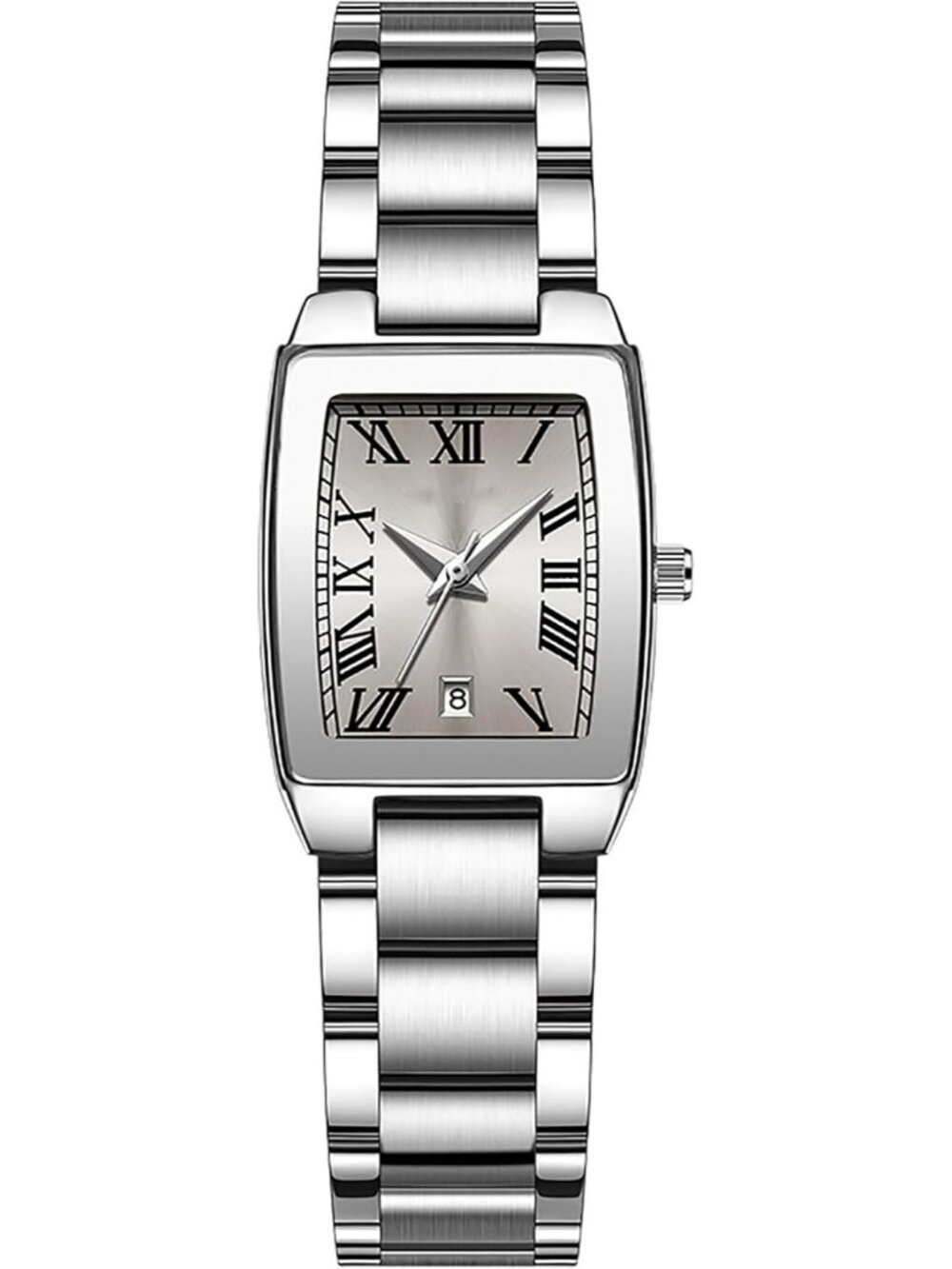Women's Gray Square Dial Roman Numerals Stainless Steel Band Quartz Wristwatch